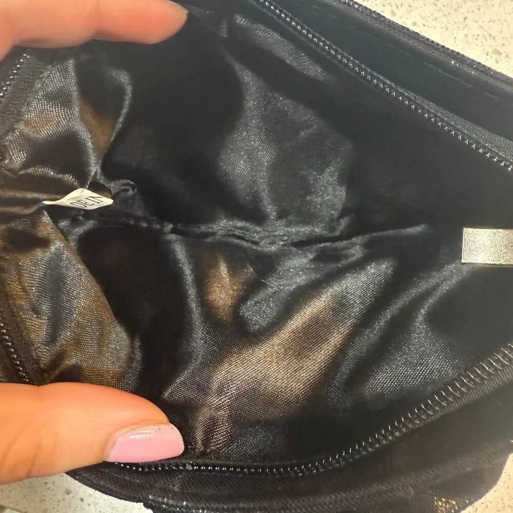 Y2K Metallic Black Purse  with silver rhinestone ring detail